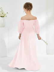 Robes de Demoiselle d'Honneur Junior en Mousseline Sans Bretelles Longueur au Sol Rose Pâle