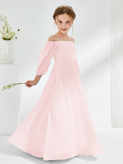 Robes de Demoiselle d'Honneur Junior en Mousseline Sans Bretelles Longueur au Sol Rose Pâle