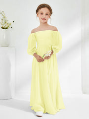 Robes de Demoiselle d'Honneur Junior en Mousseline Sans Bretelles Longueur au Sol Jonquille