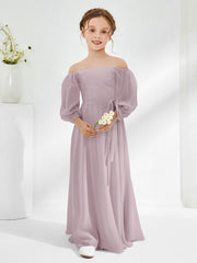 Robes de Demoiselle d'Honneur Junior en Mousseline Sans Bretelles Longueur au Sol Crépuscule