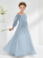 Robes de Demoiselle d'Honneur Junior en Mousseline Sans Bretelles Longueur au Sol Bleu Poudré
