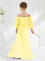 Robes de Demoiselle d'Honneur Junior en Mousseline Sans Bretelles Longueur au Sol Citron