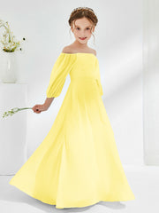Robes de Demoiselle d'Honneur Junior en Mousseline Sans Bretelles Longueur au Sol Citron