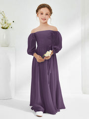 Robes de Demoiselle d'Honneur Junior en Mousseline Sans Bretelles Longueur au Sol Plum