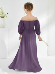 Robes de Demoiselle d'Honneur Junior en Mousseline Sans Bretelles Longueur au Sol Plum