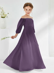 Robes de Demoiselle d'Honneur Junior en Mousseline Sans Bretelles Longueur au Sol Plum