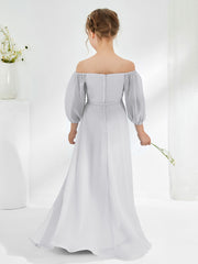 Robes de Demoiselle d'Honneur Junior en Mousseline Sans Bretelles Longueur au Sol Argent