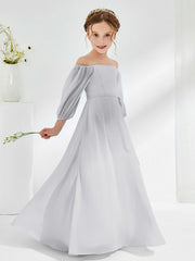 Robes de Demoiselle d'Honneur Junior en Mousseline Sans Bretelles Longueur au Sol Argent