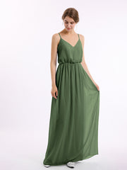 Col En V Spaghetti Bretelle Mousseline Robes De Demoiselle d'Honneur Olive Verte Grande Taille