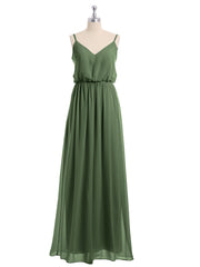 Col En V Spaghetti Bretelle Mousseline Robes De Demoiselle d'Honneur Olive Verte Grande Taille