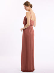 Col En V Spaghetti Bretelle Mousseline Robes De Demoiselle d'Honneur terracotta Grande Taille