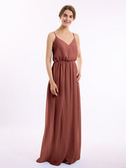 Col En V Spaghetti Bretelle Mousseline Robes De Demoiselle d'Honneur terracotta Grande Taille