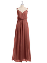 Col En V Spaghetti Bretelle Mousseline Robes De Demoiselle d'Honneur terracotta