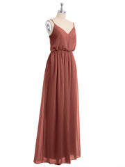 Col En V Spaghetti Bretelle Mousseline Robes De Demoiselle d'Honneur terracotta Grande Taille