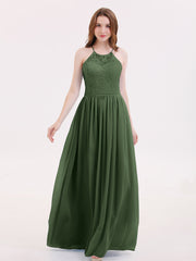 Maxi Robes Col d'Illusion Dentelle et Mousseline Olive Verte Grande Taille