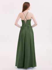 Maxi Robes Col d'Illusion Dentelle et Mousseline Olive Verte Grande Taille