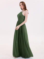 Maxi Robes Col d'Illusion Dentelle et Mousseline Olive Verte Grande Taille