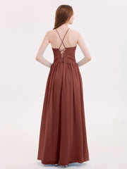 Maxi Robes Col d'Illusion Dentelle et Mousseline terracotta Grande Taille