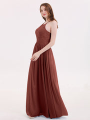 Maxi Robes Col d'Illusion Dentelle et Mousseline terracotta Grande Taille