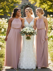 Robe Sexy Maxi Dos Bas en Mousseline à Col Licou Rose Poudré