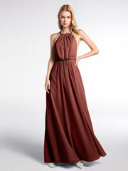 Robe Sexy Maxi Dos Bas en Mousseline à Col Licou terracotta Grande Taille