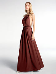 Robe Sexy Maxi Dos Bas en Mousseline à Col Licou terracotta Grande Taille