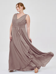 Col en V Mousseline Robe Demoiselle d'honneur avec Jupe Cascade Dusk Grande Taille