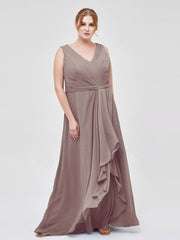 Col en V Mousseline Robe Demoiselle d'honneur avec Jupe Cascade Dusk Grande Taille