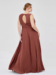 Col en V Mousseline Robe Demoiselle d'honneur avec Jupe Cascade terracotta