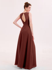 Col en V Mousseline Robe Demoiselle d'honneur avec Jupe Cascade terracotta