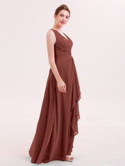 Col en V Mousseline Robe Demoiselle d'honneur avec Jupe Cascade terracotta