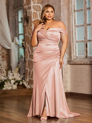Robe à Hors de l'Épaule avec Traîne Balayage/Pinceau Rose Pâle Grande Taille