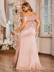Robe à Hors de l'Épaule avec Traîne Balayage/Pinceau Rose Pâle Grande Taille