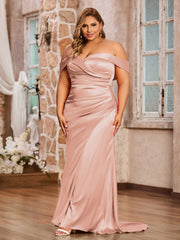 Robe à Hors de l'Épaule avec Traîne Balayage/Pinceau Rose Pâle Grande Taille