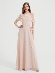 Y-Col Flotter Manches Longues Robes De Demoiselle d'Honneur Rose Perle Grande Taille