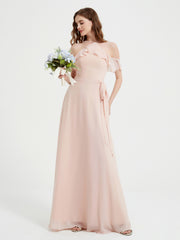 Y-Col Flotter Manches Longues Robes De Demoiselle d'Honneur Rose Perle Grande Taille