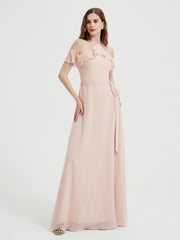 Y-Col Flotter Manches Longues Robes De Demoiselle d'Honneur Rose Perle Grande Taille
