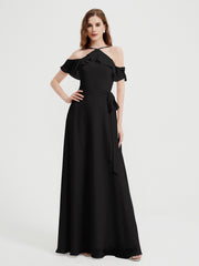 Y-Col Flotter Manches Longues Robes De Demoiselle d'Honneur Noir