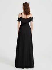 Y-Col Flotter Manches Longues Robes De Demoiselle d'Honneur Noir