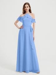 Y-Col Flotter Manches Longues Robes De Demoiselle d'Honneur Bleu