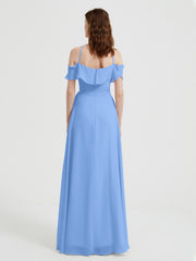 Y-Col Flotter Manches Longues Robes De Demoiselle d'Honneur Bleu