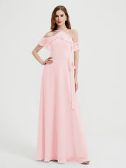 Y-Col Flotter Manches Longues Robes De Demoiselle d'Honneur Rose Pâle