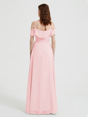Y-Col Flotter Manches Longues Robes De Demoiselle d'Honneur Rose Pâle