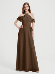 Y-Col Flotter Manches Longues Robes De Demoiselle d'Honneur Brun