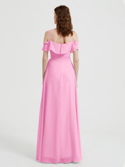 Y-Col Flotter Manches Longues Robes De Demoiselle d'Honneur Rose Bonbon