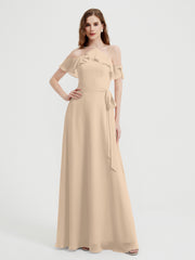 Y-Col Flotter Manches Longues Robes De Demoiselle d'Honneur Champagne