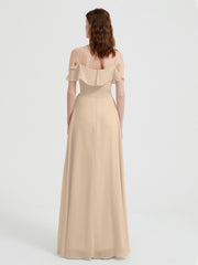Y-Col Flotter Manches Longues Robes De Demoiselle d'Honneur Champagne