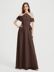 Y-Col Flotter Manches Longues Robes De Demoiselle d'Honneur Chocolat