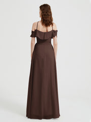 Y-Col Flotter Manches Longues Robes De Demoiselle d'Honneur Chocolat