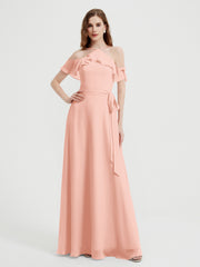 Y-Col Flotter Manches Longues Robes De Demoiselle d'Honneur Corail